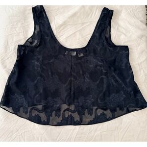 Victorias Secret Vintage Black‎ Sheer Floral Devore Burnout Crop Tank Top Large